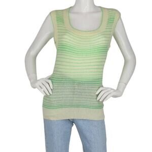 Vintage Hipster Groovy  New Wave Boho Festival Green Striped Knit Top Vest